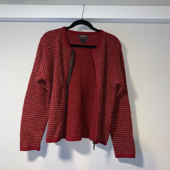 Woolrich Red Knitted Zip Up Sweater Jacket - Picture 2 of 5